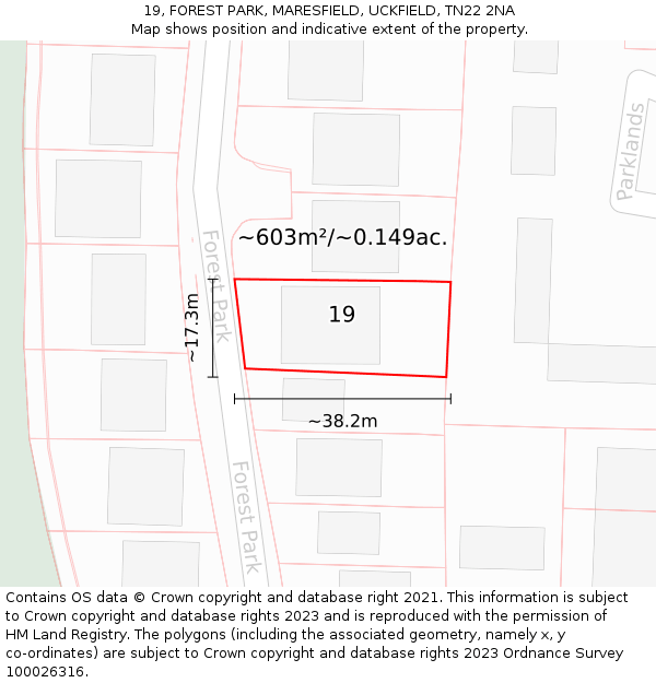 19, FOREST PARK, MARESFIELD, UCKFIELD, TN22 2NA: Plot and title map