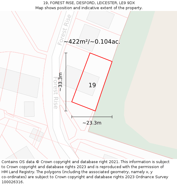 19, FOREST RISE, DESFORD, LEICESTER, LE9 9DX: Plot and title map