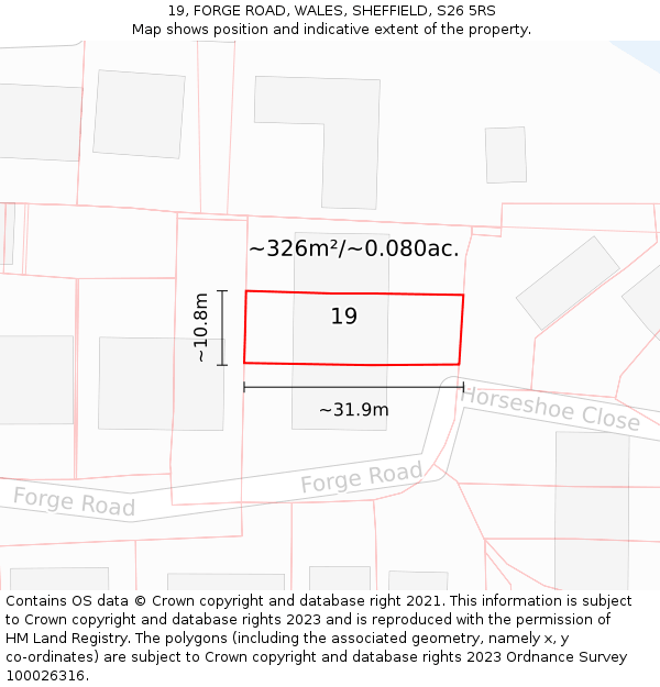 19, FORGE ROAD, WALES, SHEFFIELD, S26 5RS: Plot and title map