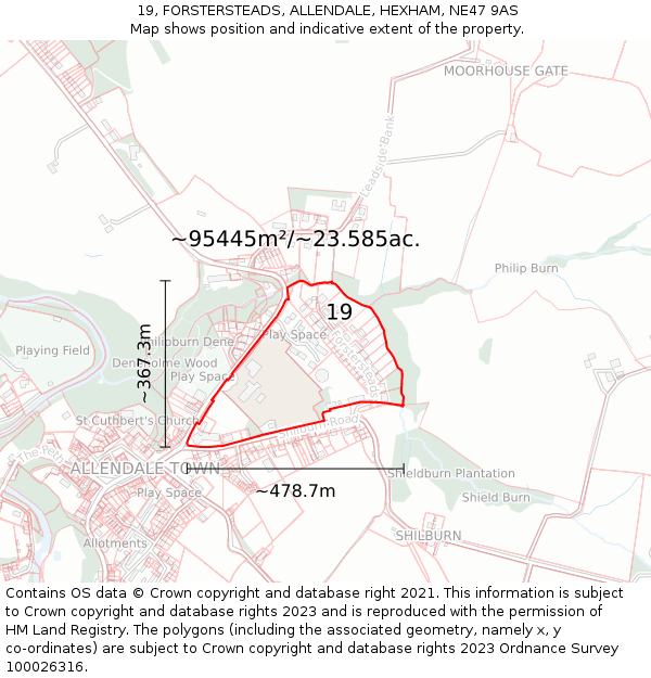 19, FORSTERSTEADS, ALLENDALE, HEXHAM, NE47 9AS: Plot and title map
