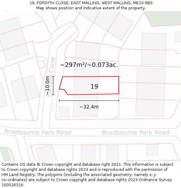 19, FORSYTH CLOSE, EAST MALLING, WEST MALLING, ME19 6BS: Plot and title map
