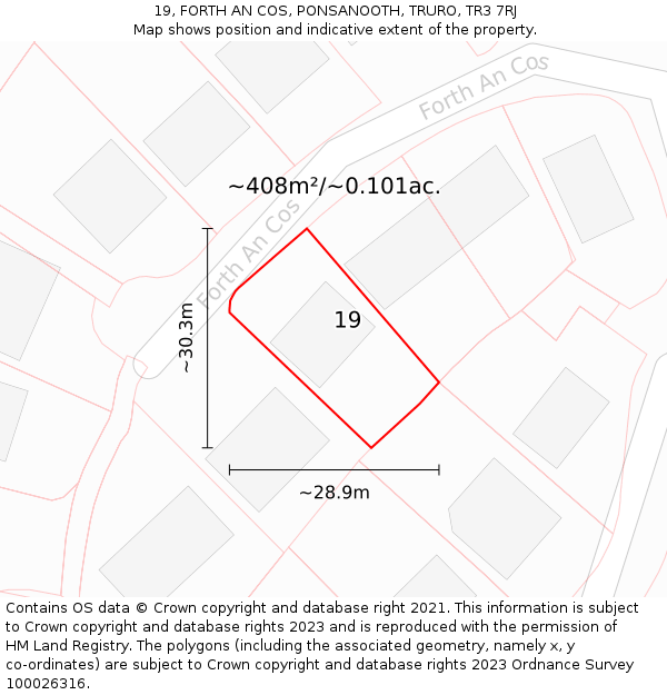 19, FORTH AN COS, PONSANOOTH, TRURO, TR3 7RJ: Plot and title map
