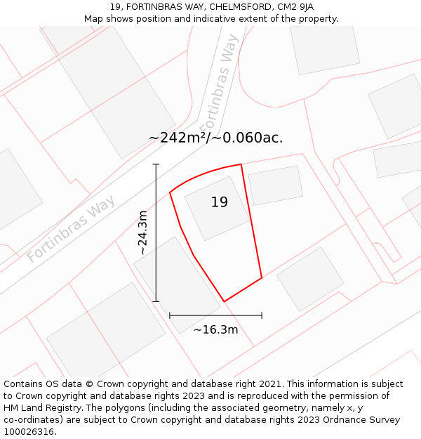 19, FORTINBRAS WAY, CHELMSFORD, CM2 9JA: Plot and title map