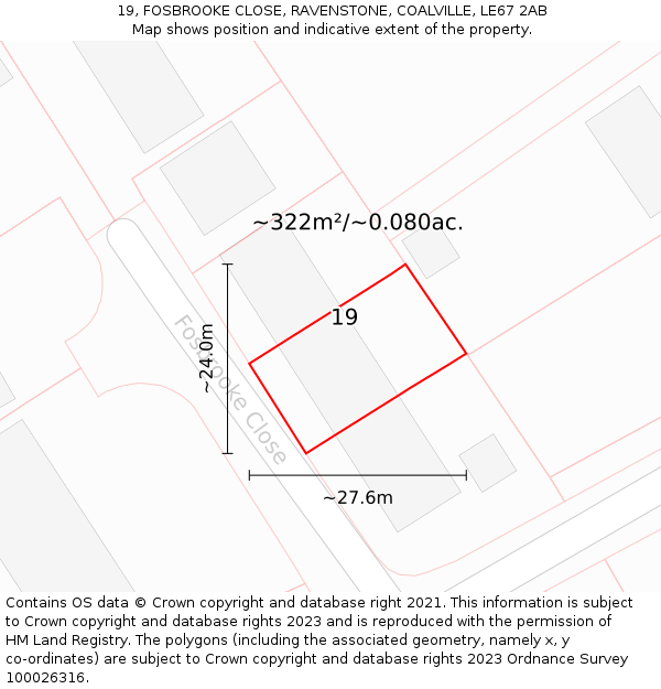 19, FOSBROOKE CLOSE, RAVENSTONE, COALVILLE, LE67 2AB: Plot and title map