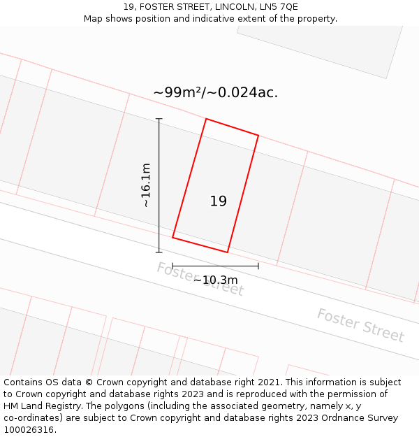 19, FOSTER STREET, LINCOLN, LN5 7QE: Plot and title map