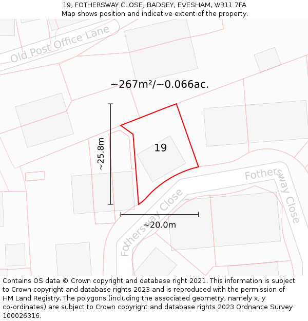 19, FOTHERSWAY CLOSE, BADSEY, EVESHAM, WR11 7FA: Plot and title map