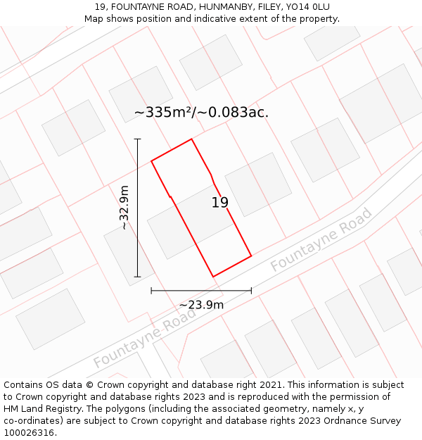 19, FOUNTAYNE ROAD, HUNMANBY, FILEY, YO14 0LU: Plot and title map