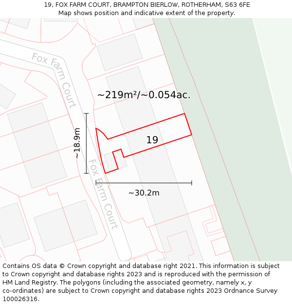 19, FOX FARM COURT, BRAMPTON BIERLOW, ROTHERHAM, S63 6FE: Plot and title map