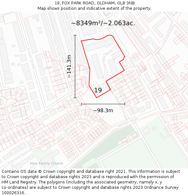 19, FOX PARK ROAD, OLDHAM, OL8 3NB: Plot and title map
