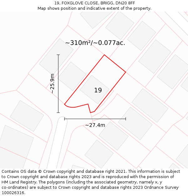 19, FOXGLOVE CLOSE, BRIGG, DN20 8FF: Plot and title map