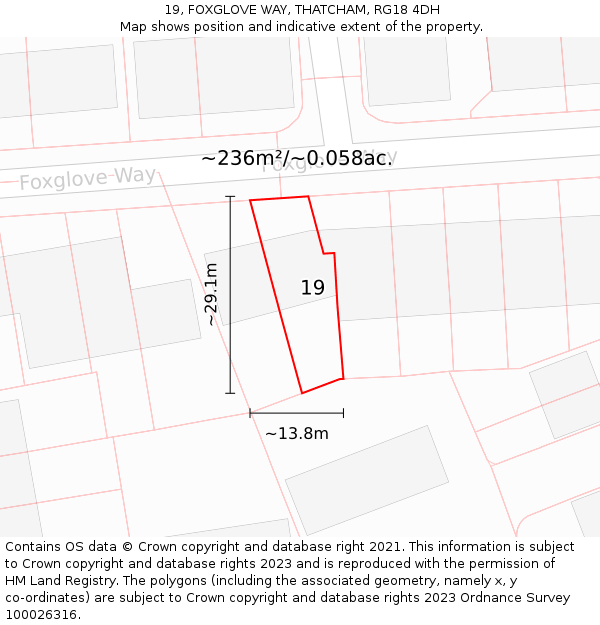 19, FOXGLOVE WAY, THATCHAM, RG18 4DH: Plot and title map