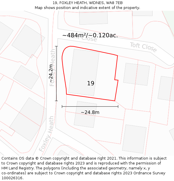 19, FOXLEY HEATH, WIDNES, WA8 7EB: Plot and title map
