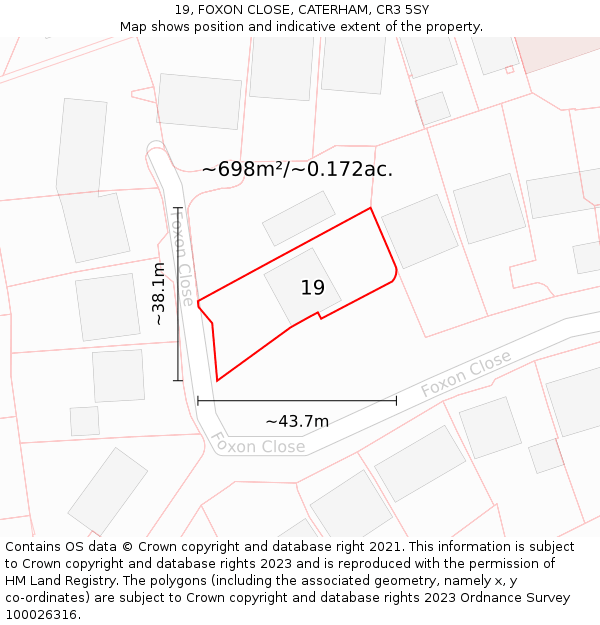 19, FOXON CLOSE, CATERHAM, CR3 5SY: Plot and title map