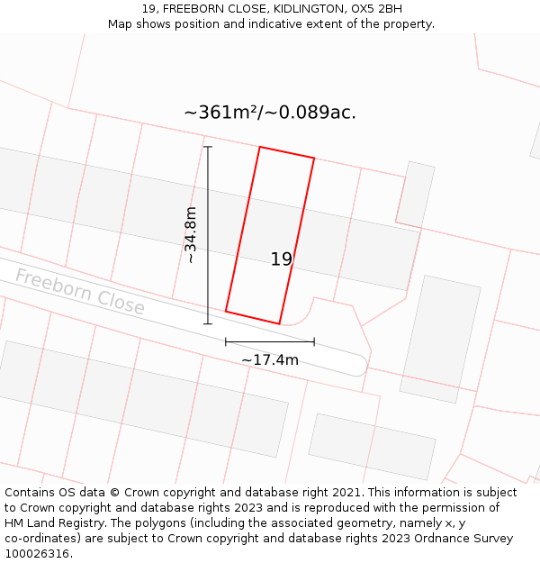 19, FREEBORN CLOSE, KIDLINGTON, OX5 2BH: Plot and title map