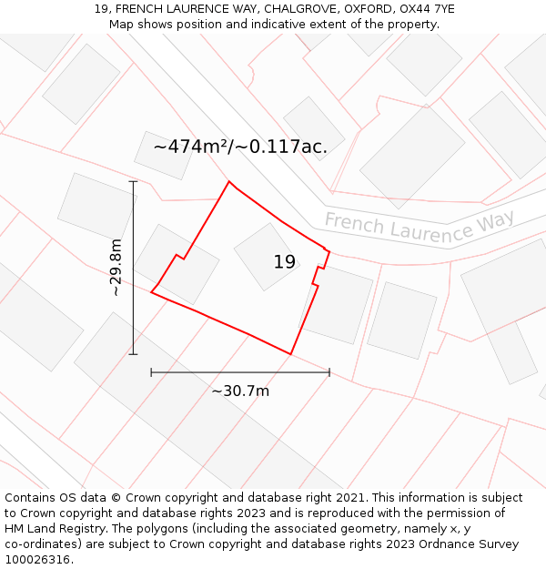 19, FRENCH LAURENCE WAY, CHALGROVE, OXFORD, OX44 7YE: Plot and title map