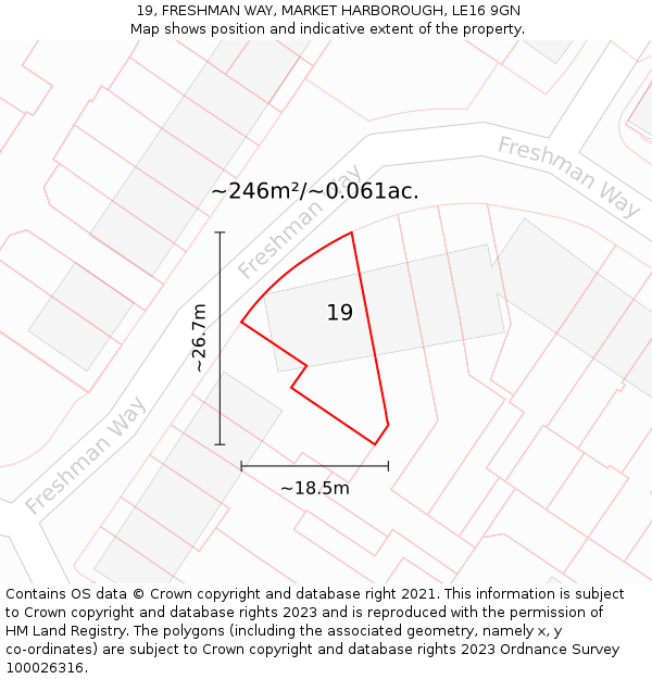 19, FRESHMAN WAY, MARKET HARBOROUGH, LE16 9GN: Plot and title map
