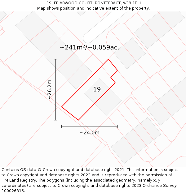 19, FRIARWOOD COURT, PONTEFRACT, WF8 1BH: Plot and title map