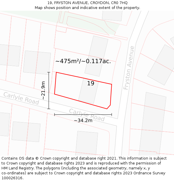 19, FRYSTON AVENUE, CROYDON, CR0 7HQ: Plot and title map