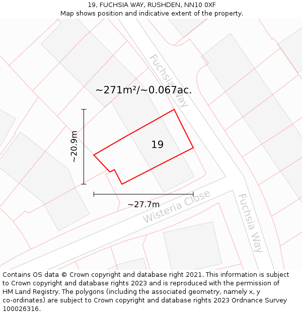 19, FUCHSIA WAY, RUSHDEN, NN10 0XF: Plot and title map