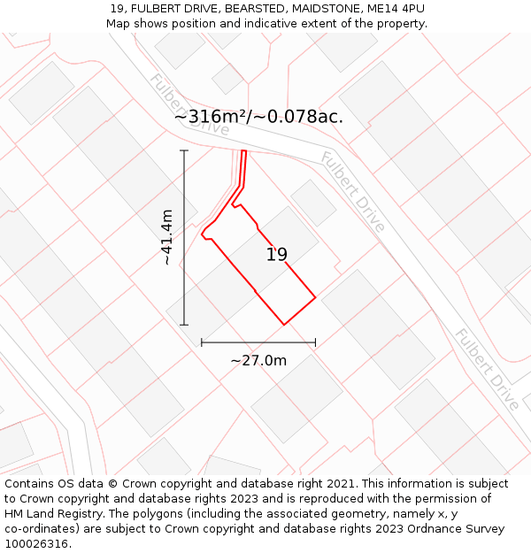 19, FULBERT DRIVE, BEARSTED, MAIDSTONE, ME14 4PU: Plot and title map
