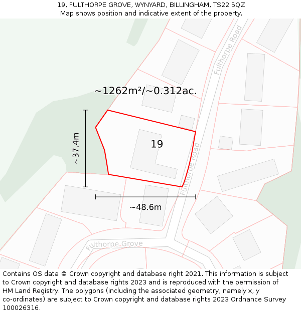 19, FULTHORPE GROVE, WYNYARD, BILLINGHAM, TS22 5QZ: Plot and title map