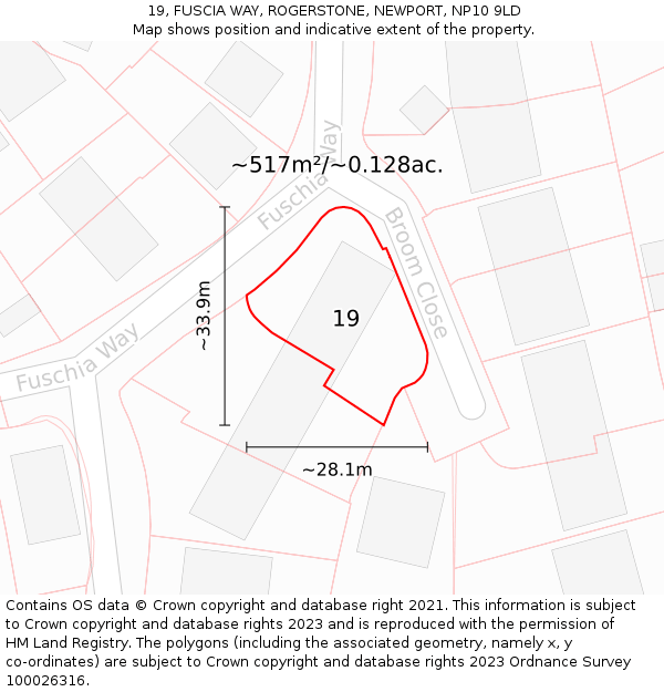 19, FUSCIA WAY, ROGERSTONE, NEWPORT, NP10 9LD: Plot and title map