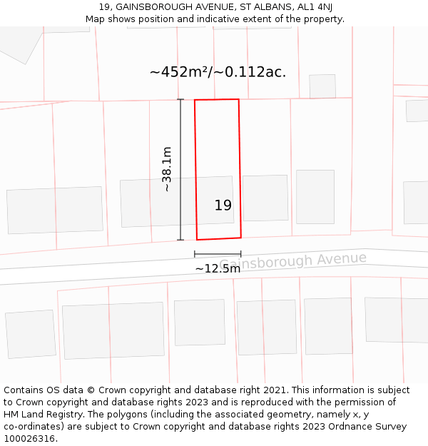 19, GAINSBOROUGH AVENUE, ST ALBANS, AL1 4NJ: Plot and title map