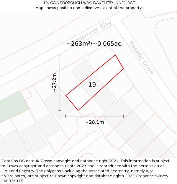 19, GAINSBOROUGH WAY, DAVENTRY, NN11 0GE: Plot and title map