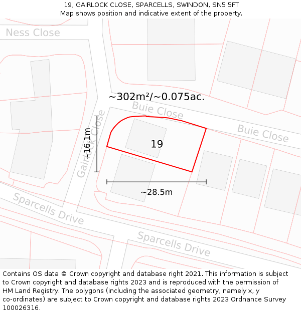 19, GAIRLOCK CLOSE, SPARCELLS, SWINDON, SN5 5FT: Plot and title map