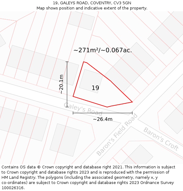 19, GALEYS ROAD, COVENTRY, CV3 5GN: Plot and title map