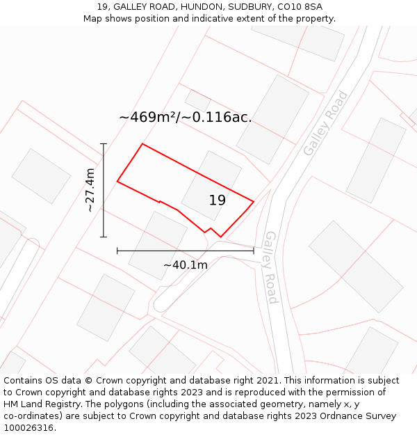 19, GALLEY ROAD, HUNDON, SUDBURY, CO10 8SA: Plot and title map