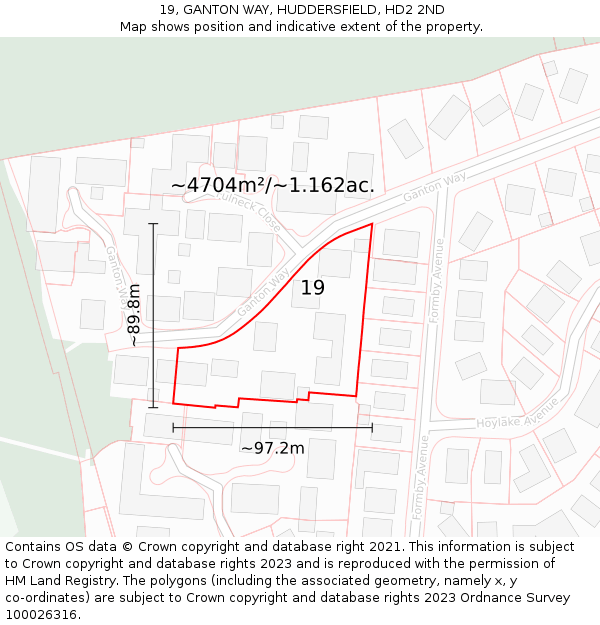 19, GANTON WAY, HUDDERSFIELD, HD2 2ND: Plot and title map