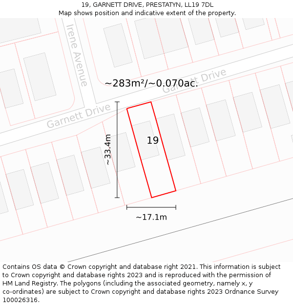 19, GARNETT DRIVE, PRESTATYN, LL19 7DL: Plot and title map