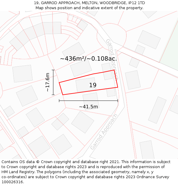 19, GARROD APPROACH, MELTON, WOODBRIDGE, IP12 1TD: Plot and title map