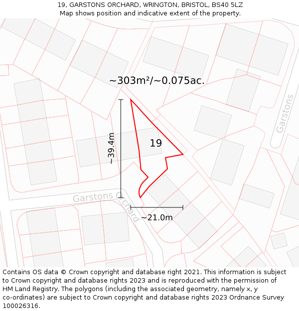 19, GARSTONS ORCHARD, WRINGTON, BRISTOL, BS40 5LZ: Plot and title map