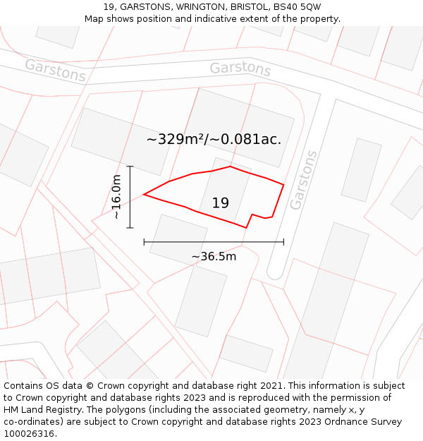 19, GARSTONS, WRINGTON, BRISTOL, BS40 5QW: Plot and title map