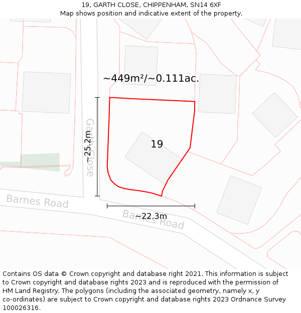 19, GARTH CLOSE, CHIPPENHAM, SN14 6XF: Plot and title map