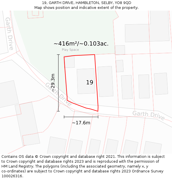 19, GARTH DRIVE, HAMBLETON, SELBY, YO8 9QD: Plot and title map