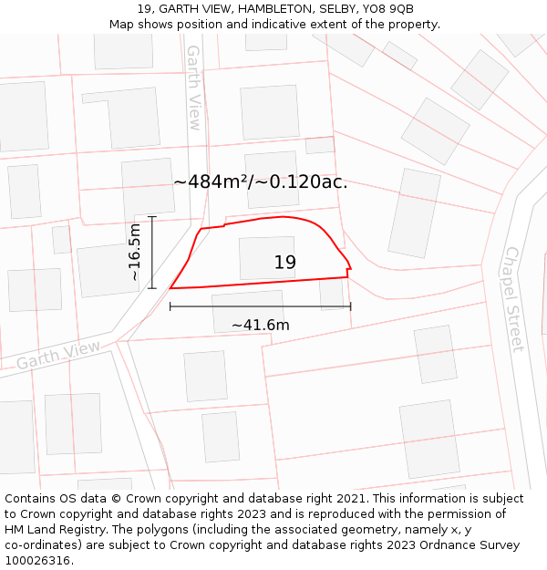19, GARTH VIEW, HAMBLETON, SELBY, YO8 9QB: Plot and title map