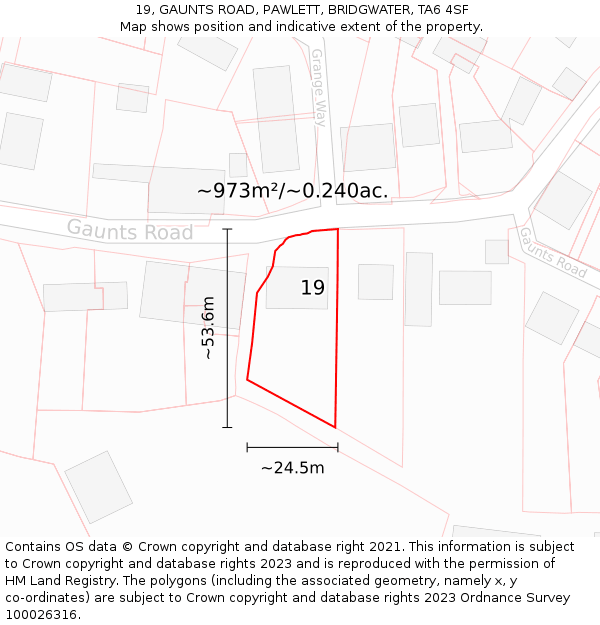 19, GAUNTS ROAD, PAWLETT, BRIDGWATER, TA6 4SF: Plot and title map