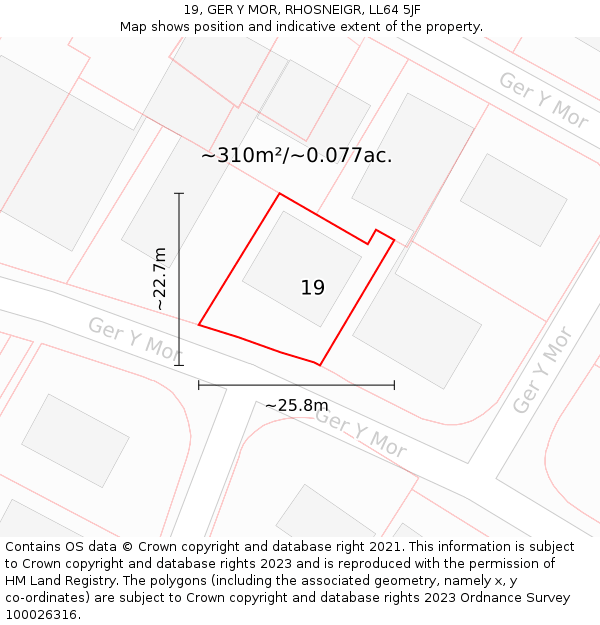 19, GER Y MOR, RHOSNEIGR, LL64 5JF: Plot and title map