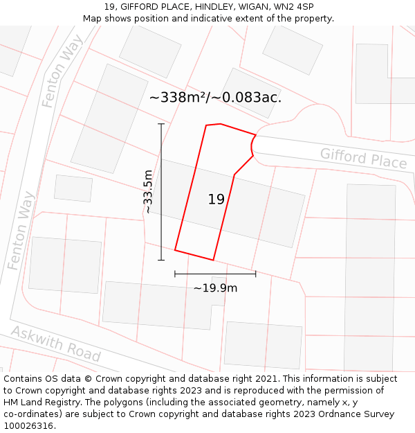 19, GIFFORD PLACE, HINDLEY, WIGAN, WN2 4SP: Plot and title map