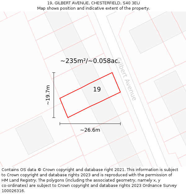 19, GILBERT AVENUE, CHESTERFIELD, S40 3EU: Plot and title map