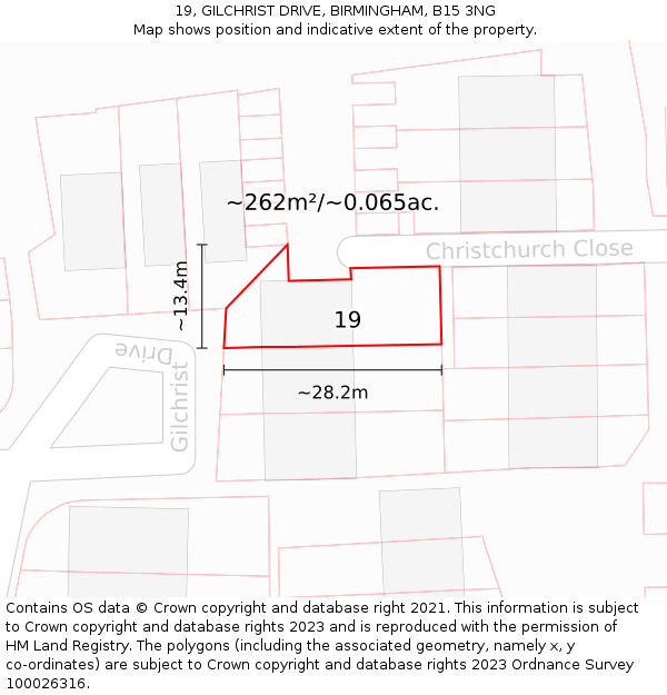 19, GILCHRIST DRIVE, BIRMINGHAM, B15 3NG: Plot and title map
