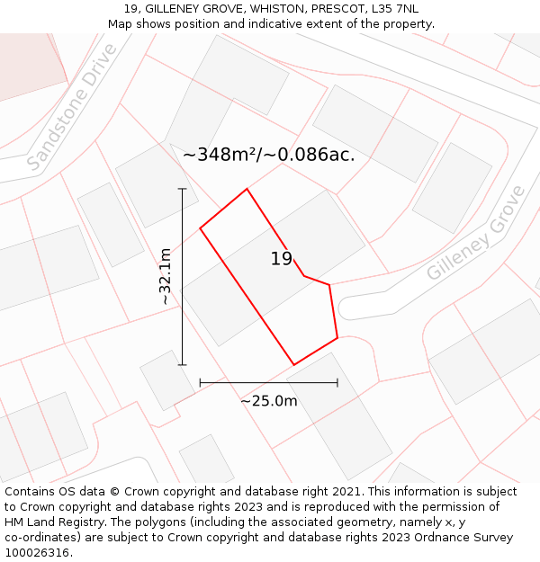 19, GILLENEY GROVE, WHISTON, PRESCOT, L35 7NL: Plot and title map