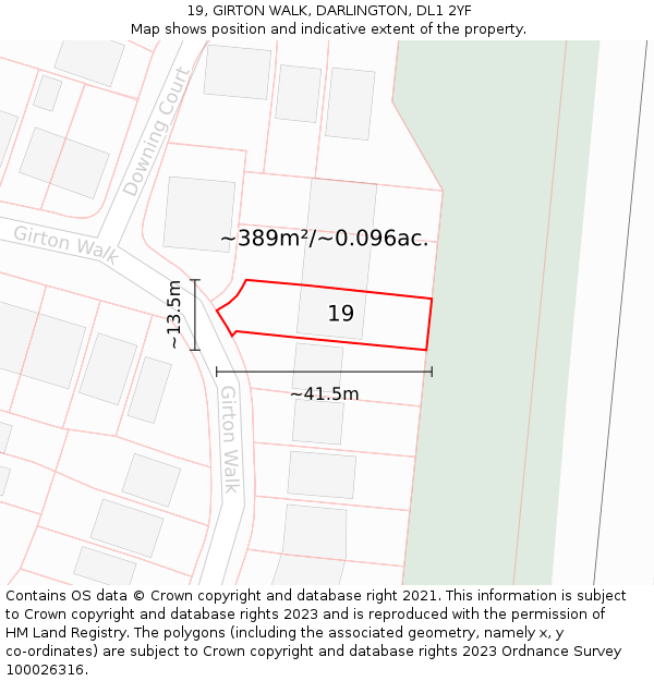 19, GIRTON WALK, DARLINGTON, DL1 2YF: Plot and title map