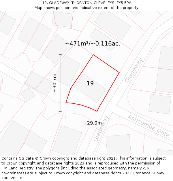 19, GLADEWAY, THORNTON-CLEVELEYS, FY5 5PA: Plot and title map