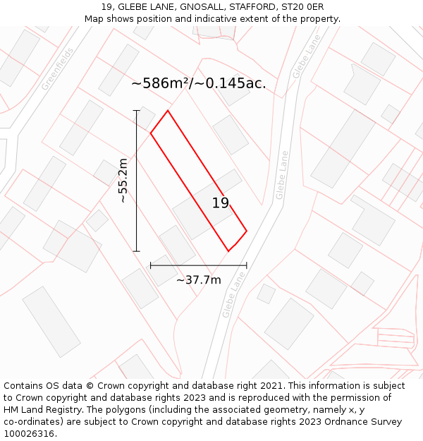 19, GLEBE LANE, GNOSALL, STAFFORD, ST20 0ER: Plot and title map