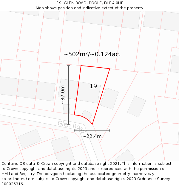 19, GLEN ROAD, POOLE, BH14 0HF: Plot and title map