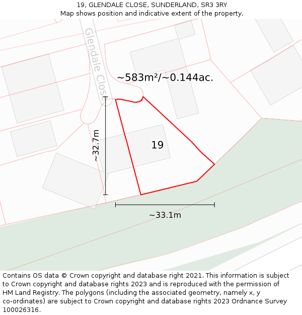 19, GLENDALE CLOSE, SUNDERLAND, SR3 3RY: Plot and title map